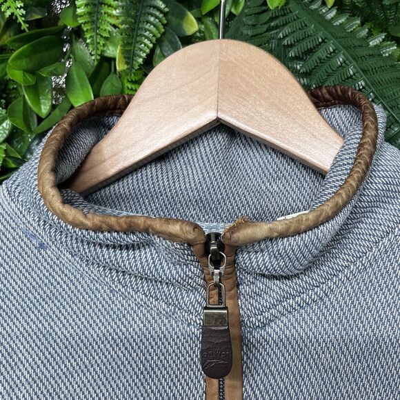 ORVIS Men Tweed Pull Over Medium Blue Sweater 1/4 Zip Leather Trim 2331 - Picture 7 of 11